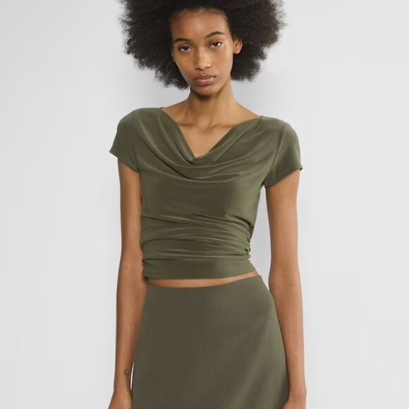 NWT Aritzia WILFRED Classic Mini Skirt - Crepette Dark Olive - Picture 6 of 9